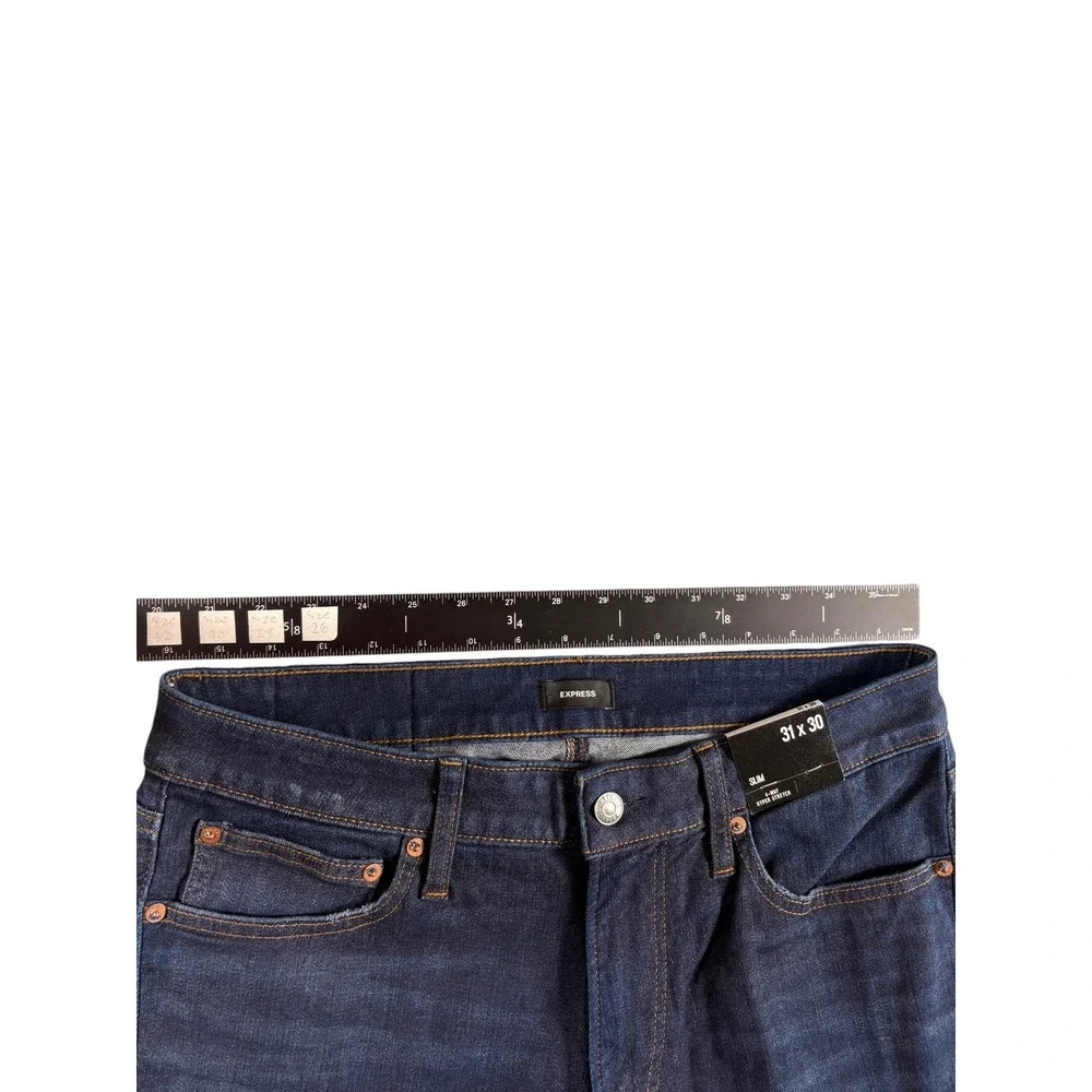 Express Jeans Mens 31x30 Blue Denim Dark Wash Hyper Stretch Slim Straight Leg